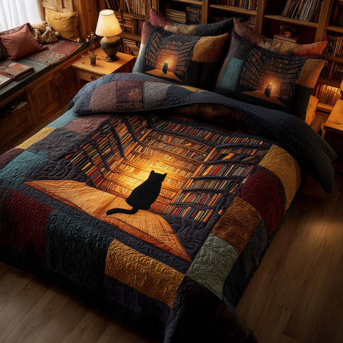 Whiskered Library 3-Piece Quilted Bedding Set GFTOMA8155