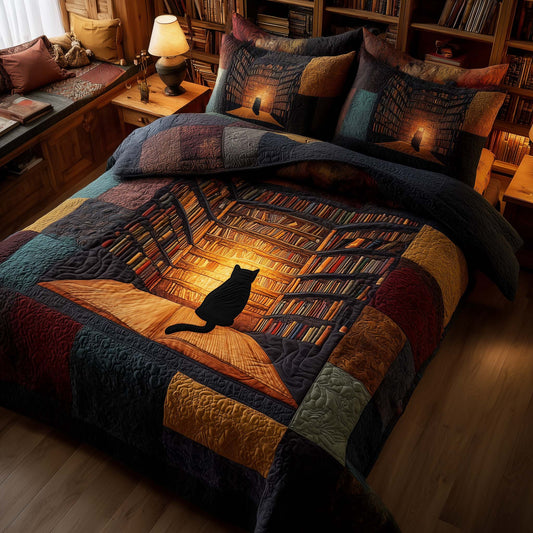 Whiskered Library 3-Piece Quilted Bedding Set GFTOMA8155
