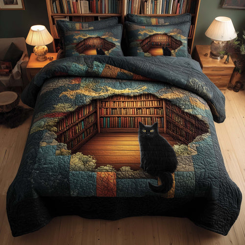 Whiskered Library 3-Piece Quilted Bedding Set GFTOMA8157