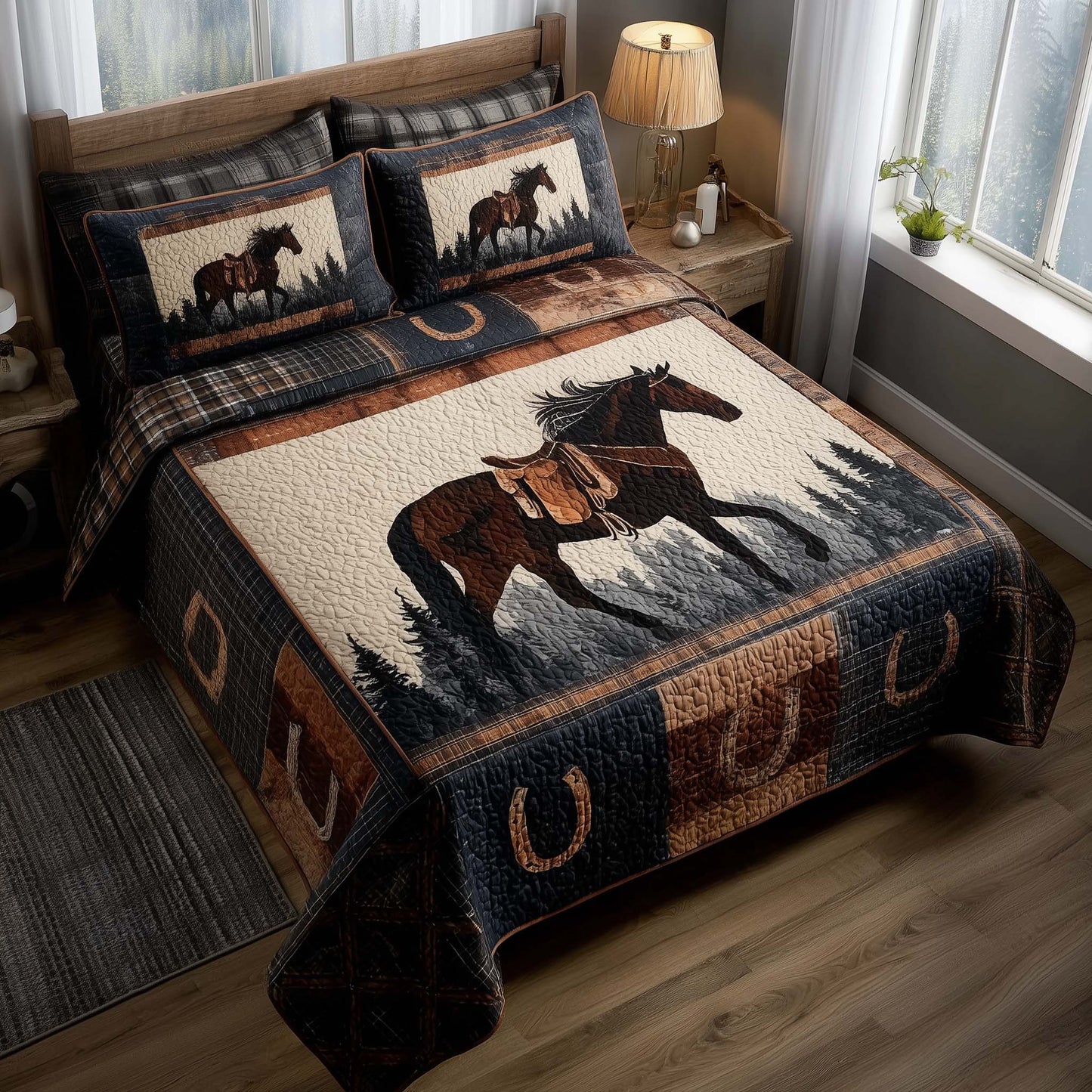 Prairie Horse 3-Piece Quilted Bedding Set GFTOMA8159
