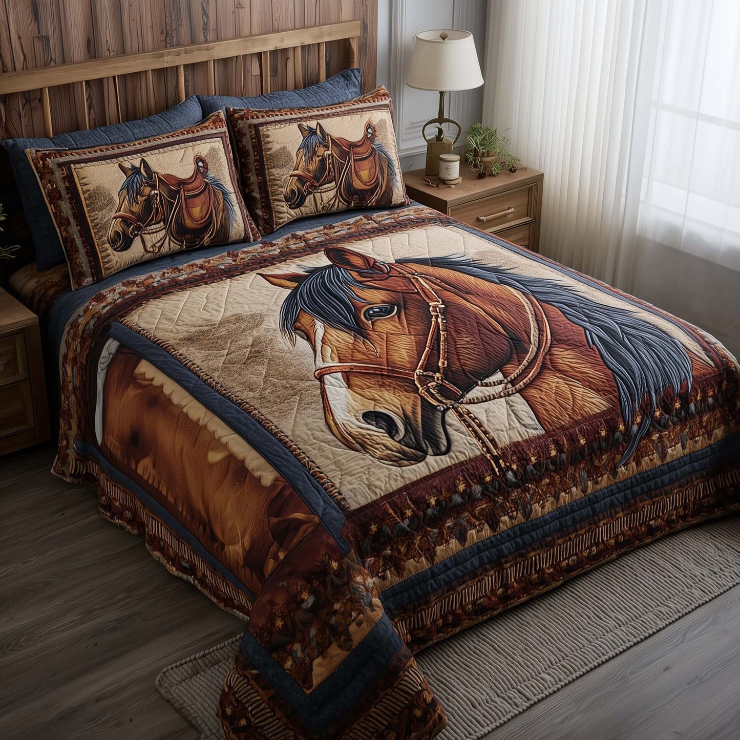 Prairie Horse 3-Piece Quilted Bedding Set GFTOMA8163