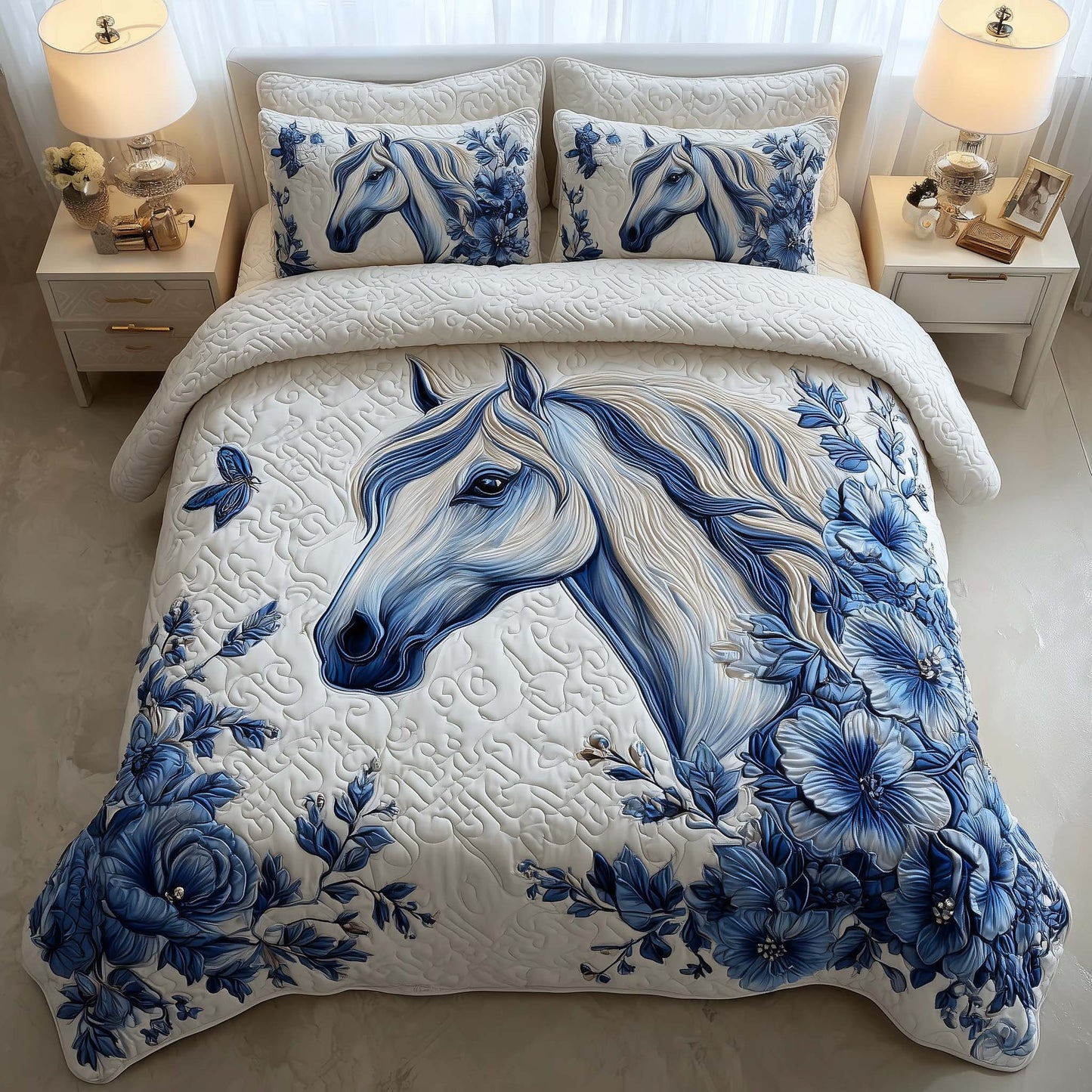 Prairie Horse 3-Piece Quilted Bedding Set GFTOMA8166