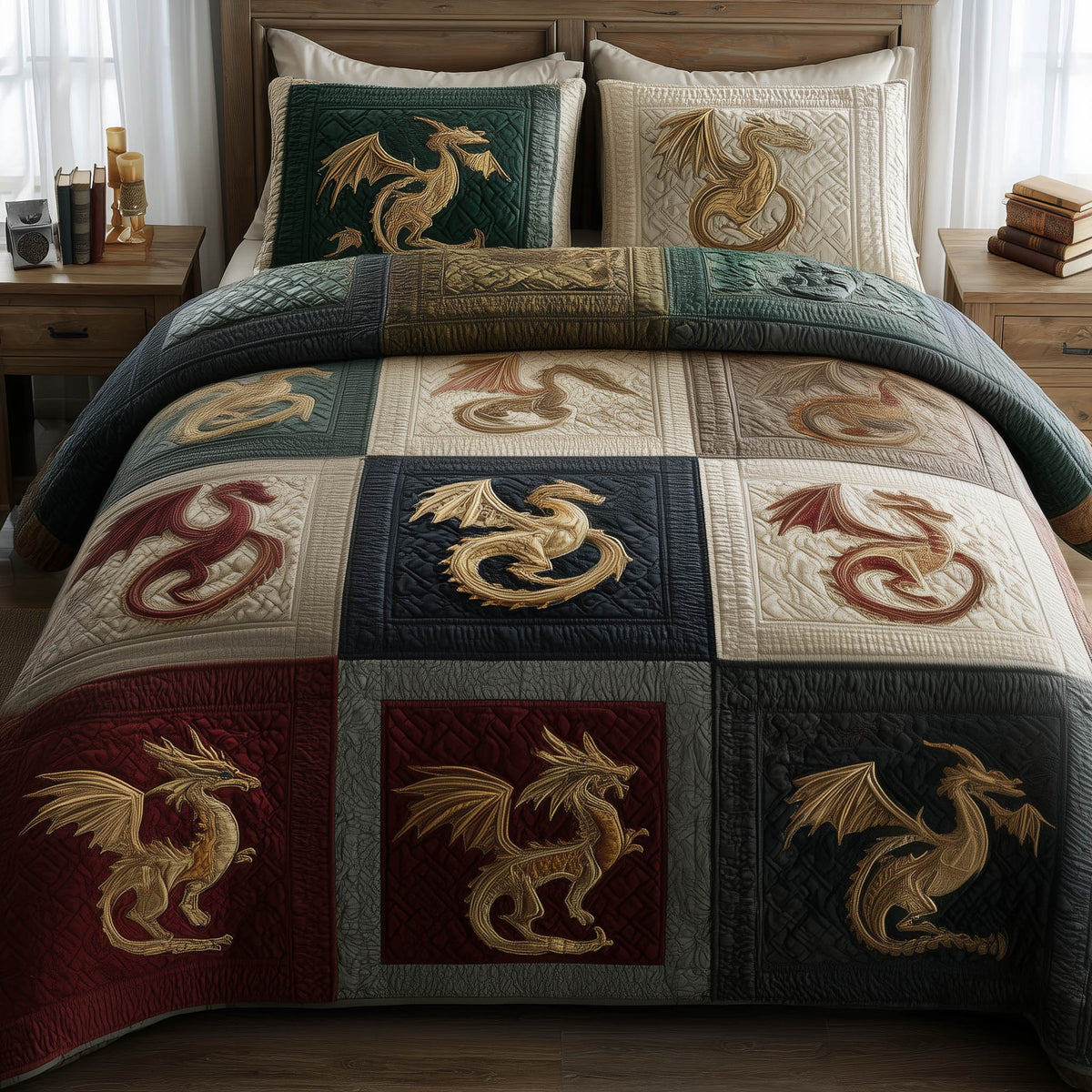 Dragon 3-Piece Quilted Bedding Set GFTOMA8201