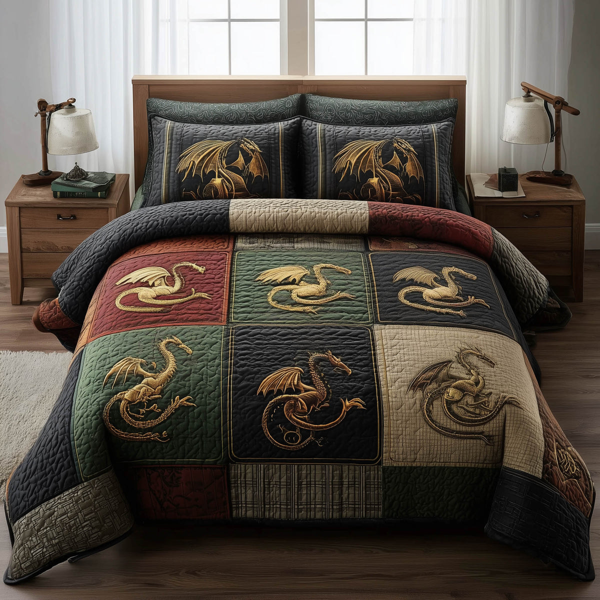 Dragon 3-Piece Quilted Bedding Set GFTOMA8203