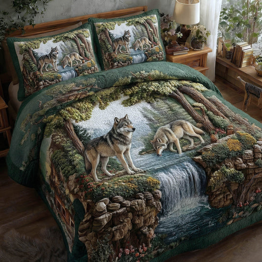 Wolf Couple 3-Piece Quilted Bedding Set GFTOMA8515