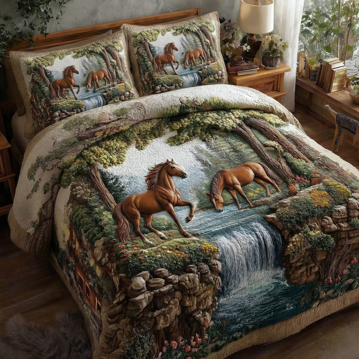Horse Couple 3-Piece Quilted Bedding Set GFTOMA8517