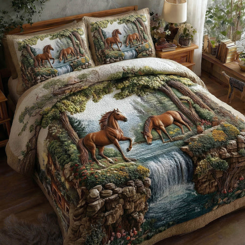Horse Couple 3-Piece Quilted Bedding Set GFTOMA8517