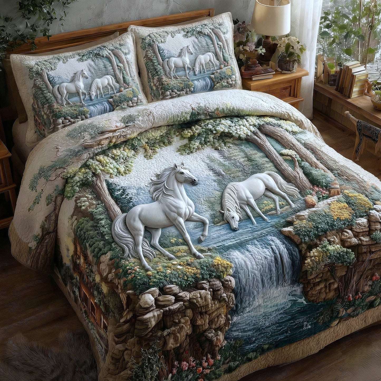 Horse Couple 3-Piece Quilted Bedding Set GFTOMA8518