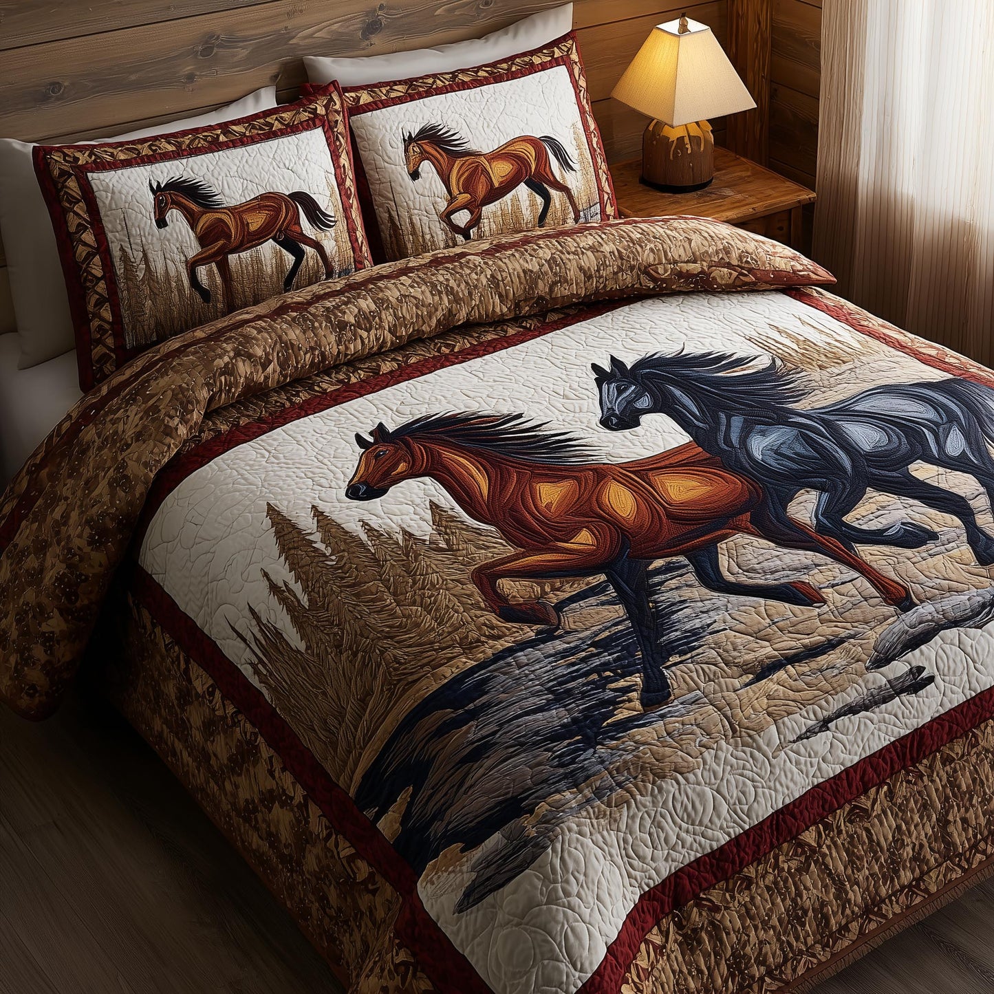 Prairie Horse 3-Piece Quilted Bedding Set GFTOMA8563