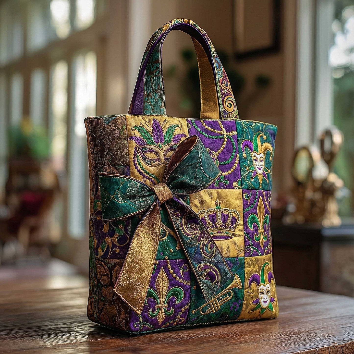 Mardi Gras Bows Quilted Tote Bag GFTOMA8600