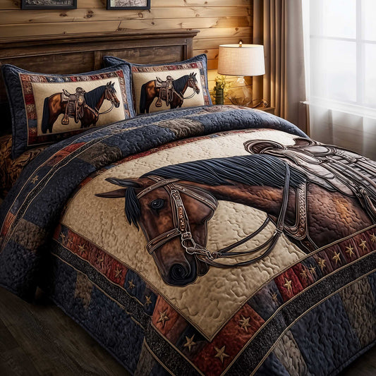 Prairie Horse 3-Piece Quilted Bedding Set GFTOMA8729
