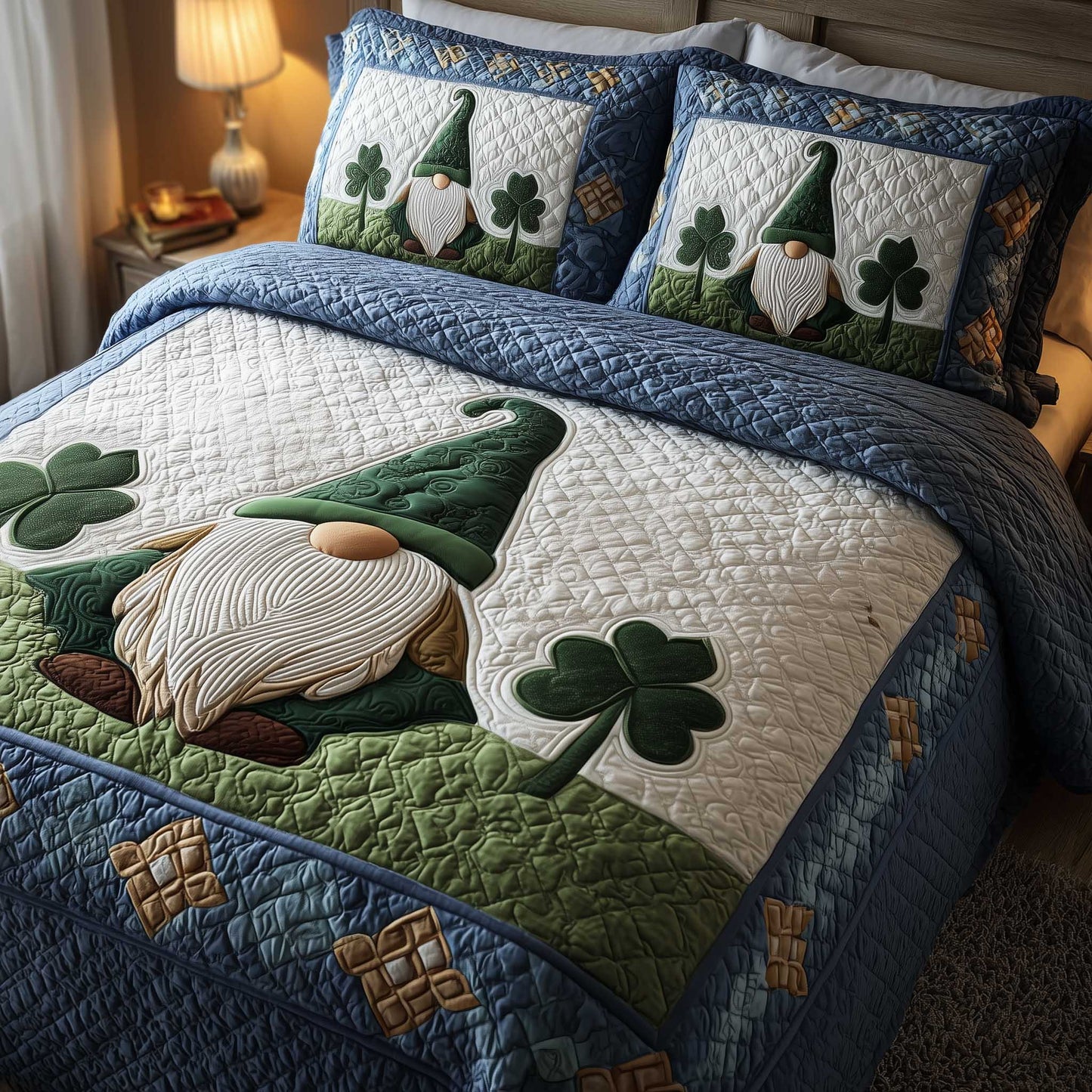 Shamrock Gnome 3-Piece Quilted Bedding Set GFTOMA8827