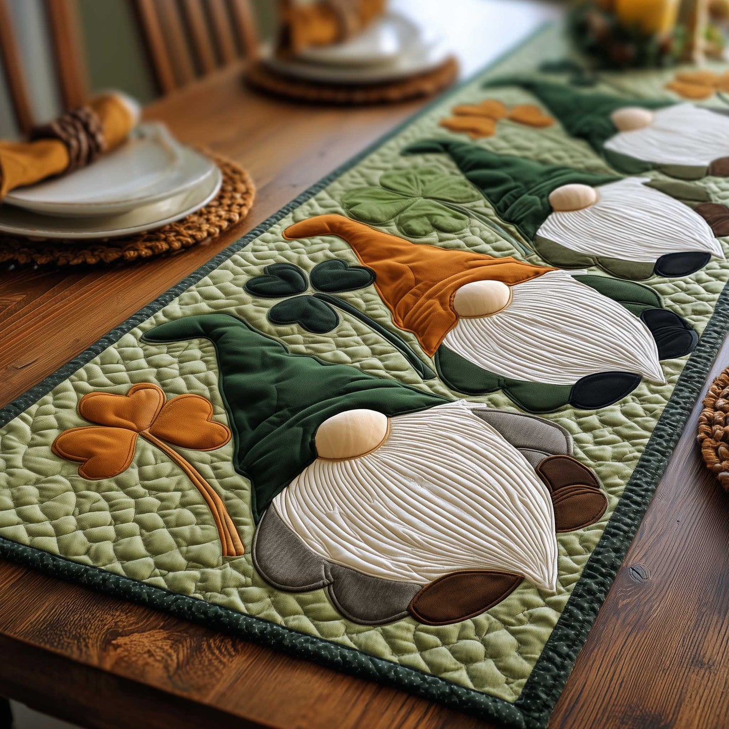 Shamrock Gnome Quilted Table Runner GFTOMA8830