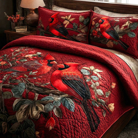 Cardinal Love 3-Piece Quilted Bedding Set GFTOMA8895