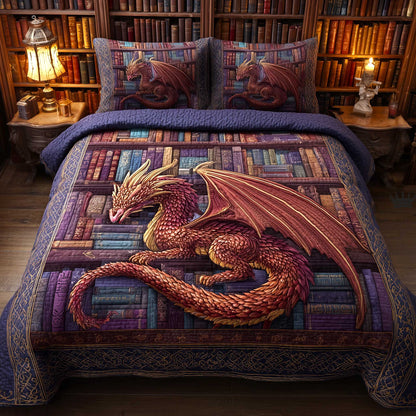 Bookbound Dragon 3-Piece Quilted Bedding Set GFTOMA9058