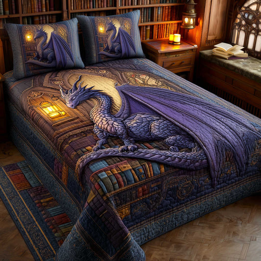 Bookbound Dragon 3-Piece Quilted Bedding Set GFTOMA9059