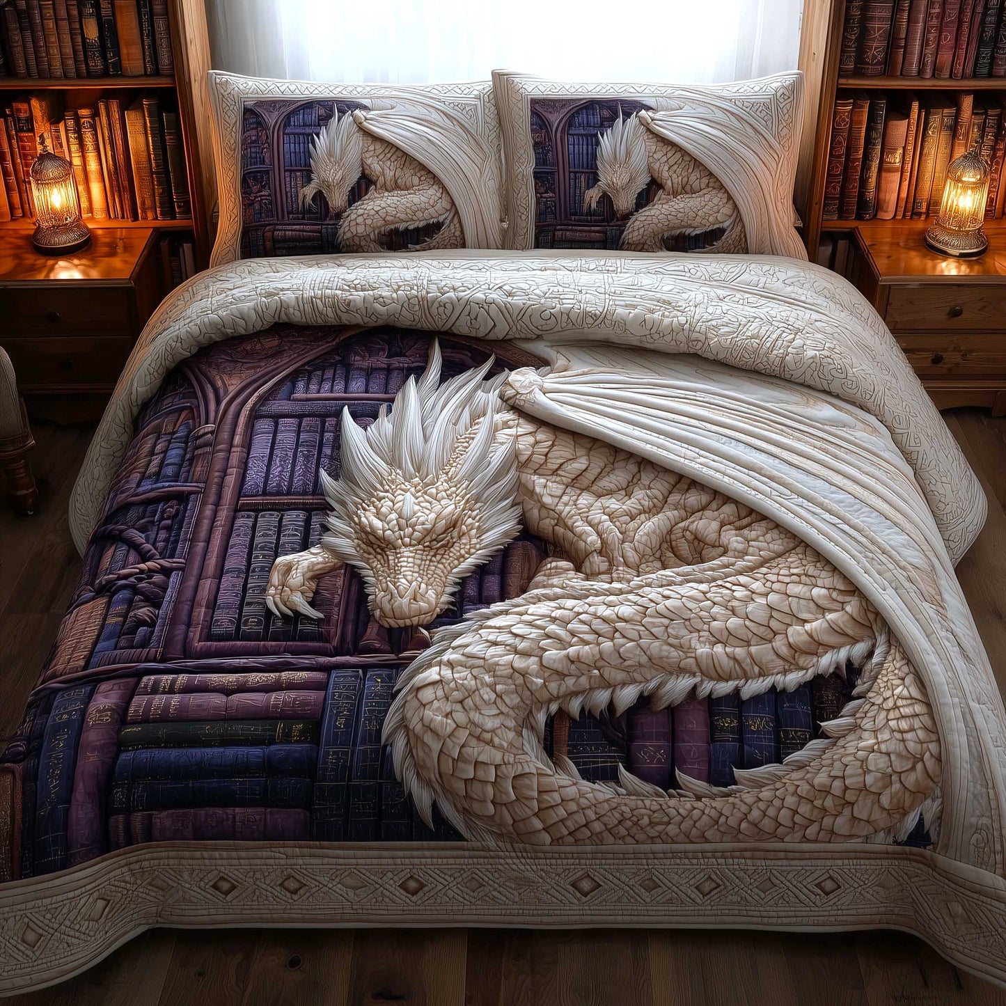 Bookbound Dragon 3-Piece Quilted Bedding Set GFTOMA9060