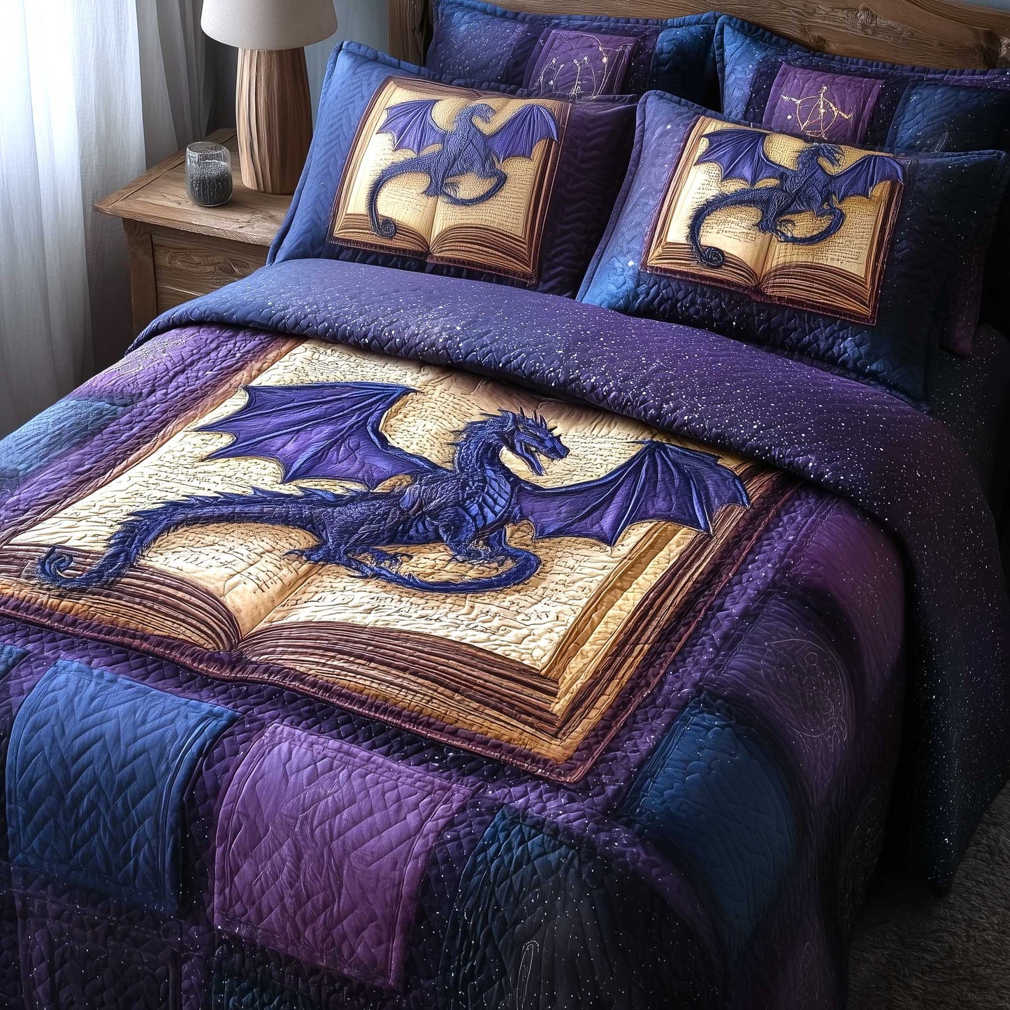 Bookbound Dragon 3-Piece Quilted Bedding Set GFTOMA9061