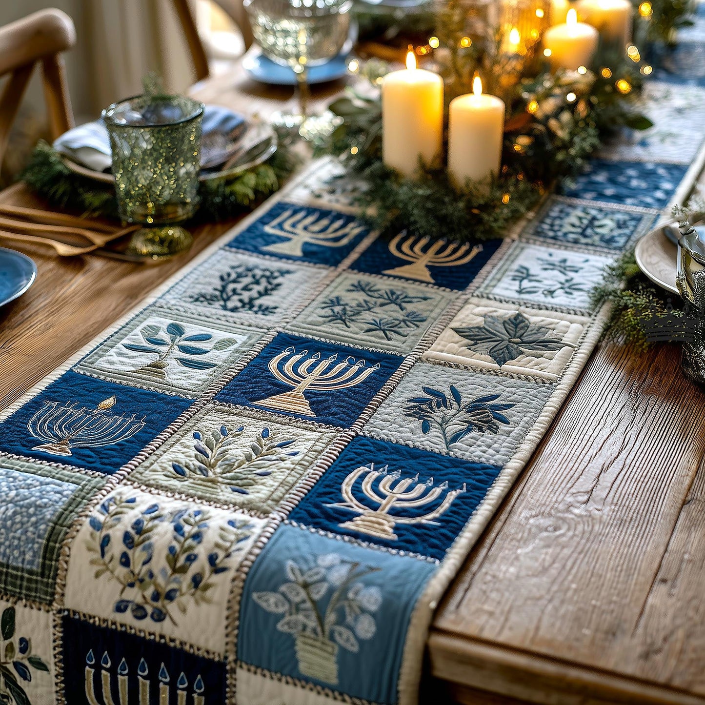 Hanukkah Patchwork Quilted Table Runner GFTOMA9450