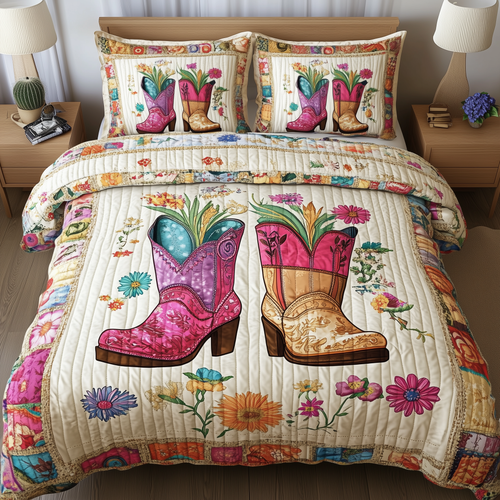 Elegant Cowboy Boot 3-Piece Quilted Bedding Set GFTONL1174