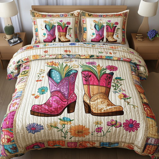 Elegant Cowboy Boot 3-Piece Quilted Bedding Set GFTONL1174