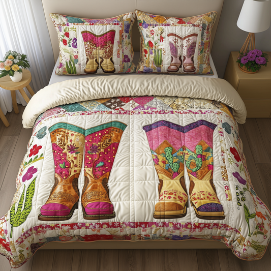 Elegant Cowboy Boot 3-Piece Quilted Bedding Set GFTONL1177
