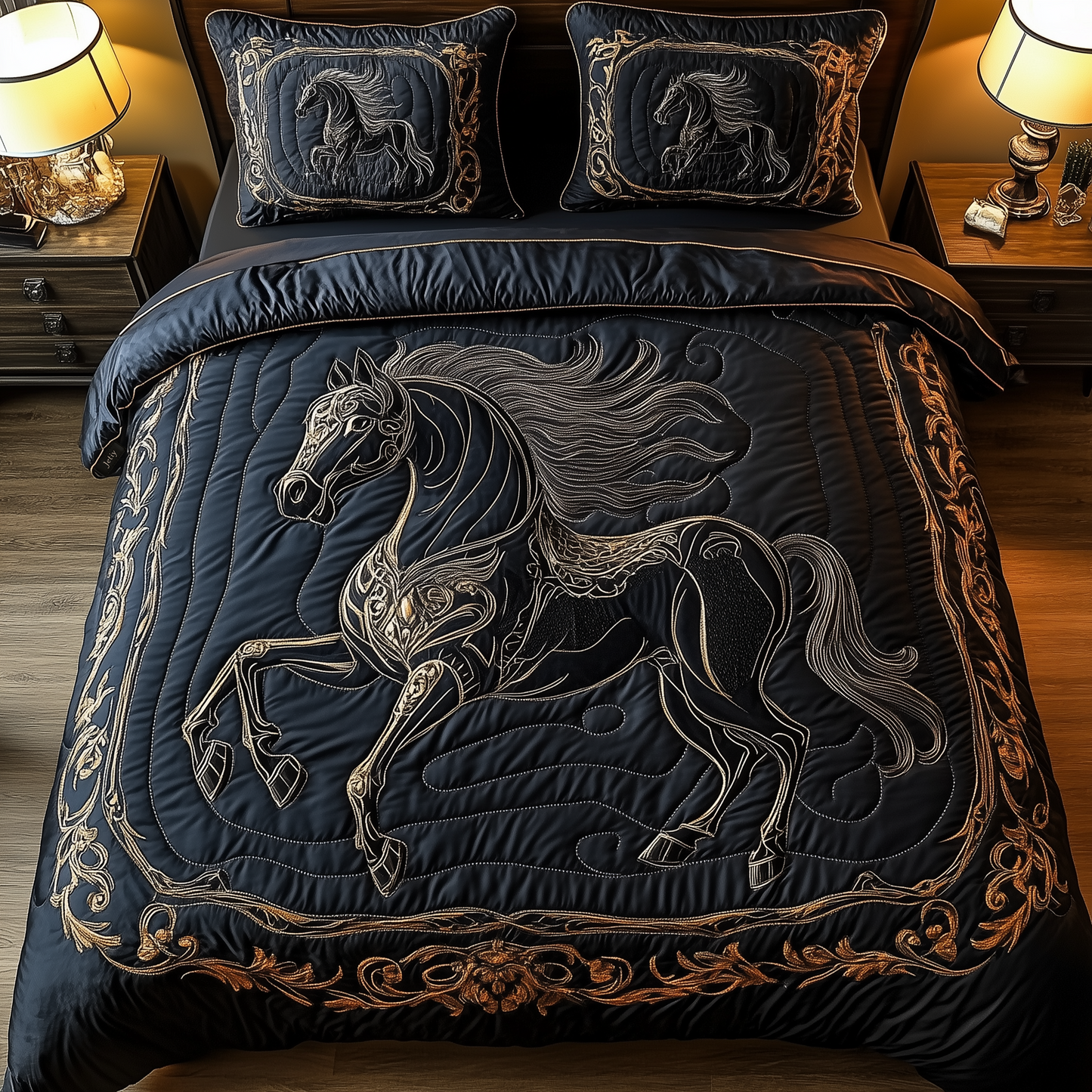 Mystique Black Horse 3-Piece Quilted Bedding Set GFTONL1244