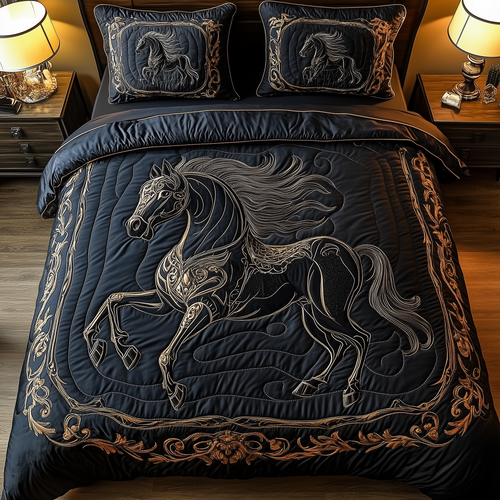 Mystique Black Horse 3-Piece Quilted Bedding Set GFTONL1244