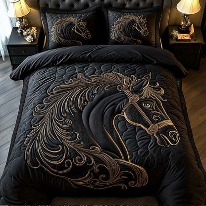 Mystique Black Horse 3-Piece Quilted Bedding Set GFTONL1245