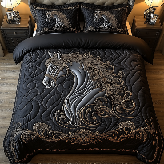 Mystique Black Horse 3-Piece Quilted Bedding Set GFTONL1246