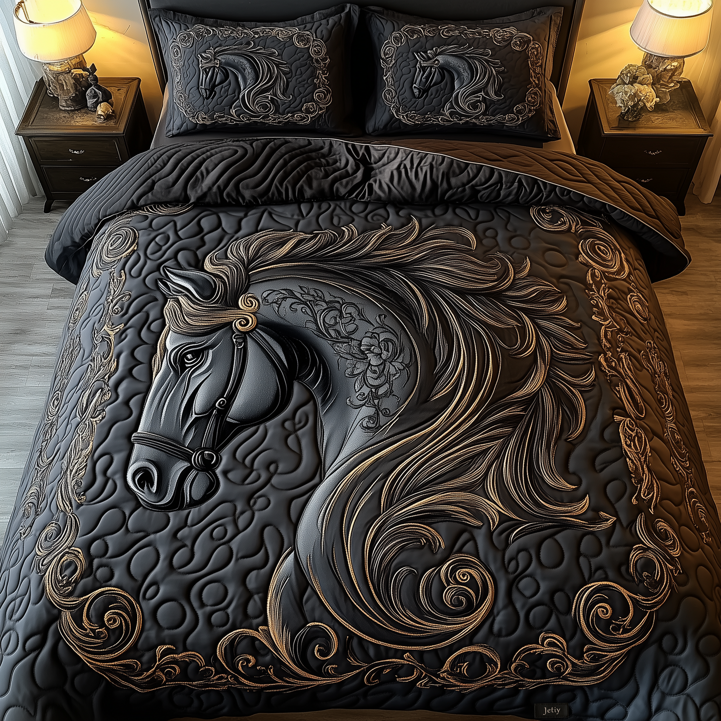 Mystique Black Horse 3-Piece Quilted Bedding Set GFTONL1249