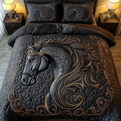 Mystique Black Horse 3-Piece Quilted Bedding Set GFTONL1249