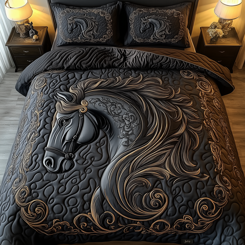 Mystique Black Horse 3-Piece Quilted Bedding Set GFTONL1249