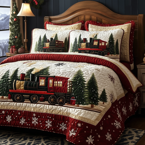 Christmas Train 3-Piece Quilted Bedding Set GFTONL1408