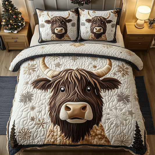 Funky Highland Cow 3-Piece Quilted Bedding Set GFTONL1560