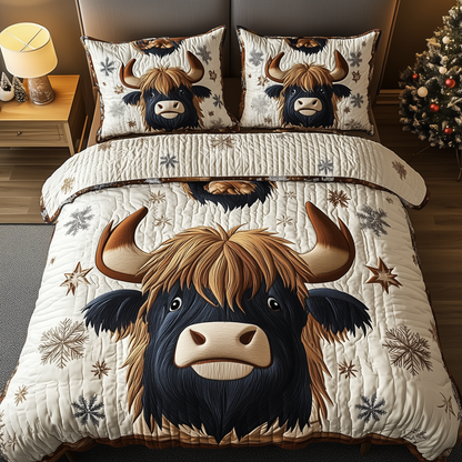 Funky Highland Cow 3-Piece Quilted Bedding Set GFTONL1561