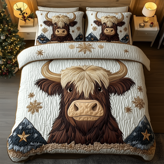 Funky Highland Cow 3-Piece Quilted Bedding Set GFTONL1562