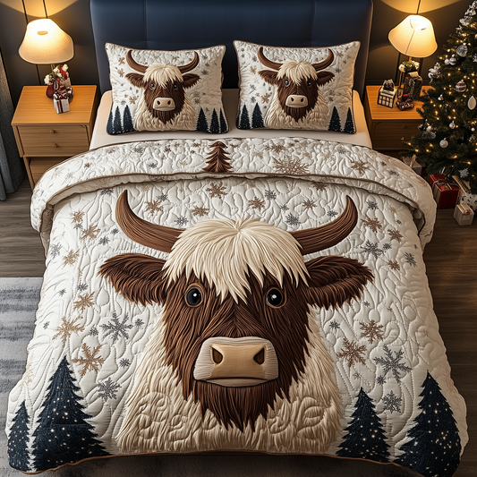 Funky Highland Cow 3-Piece Quilted Bedding Set GFTONL1563