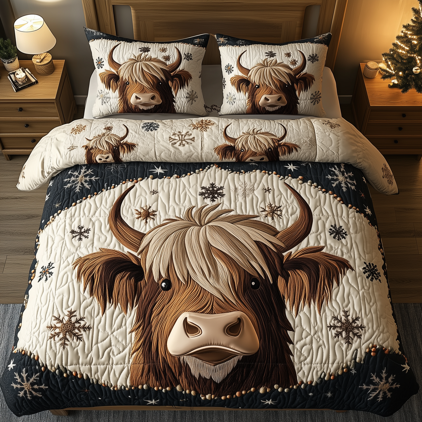 Funky Highland Cow 3-Piece Quilted Bedding Set GFTONL1564