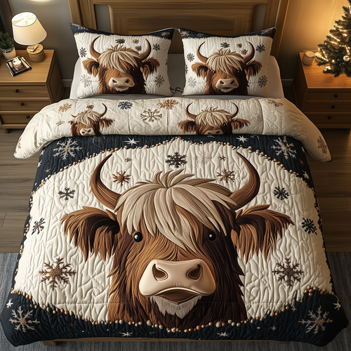 Funky Highland Cow 3-Piece Quilted Bedding Set GFTONL1564