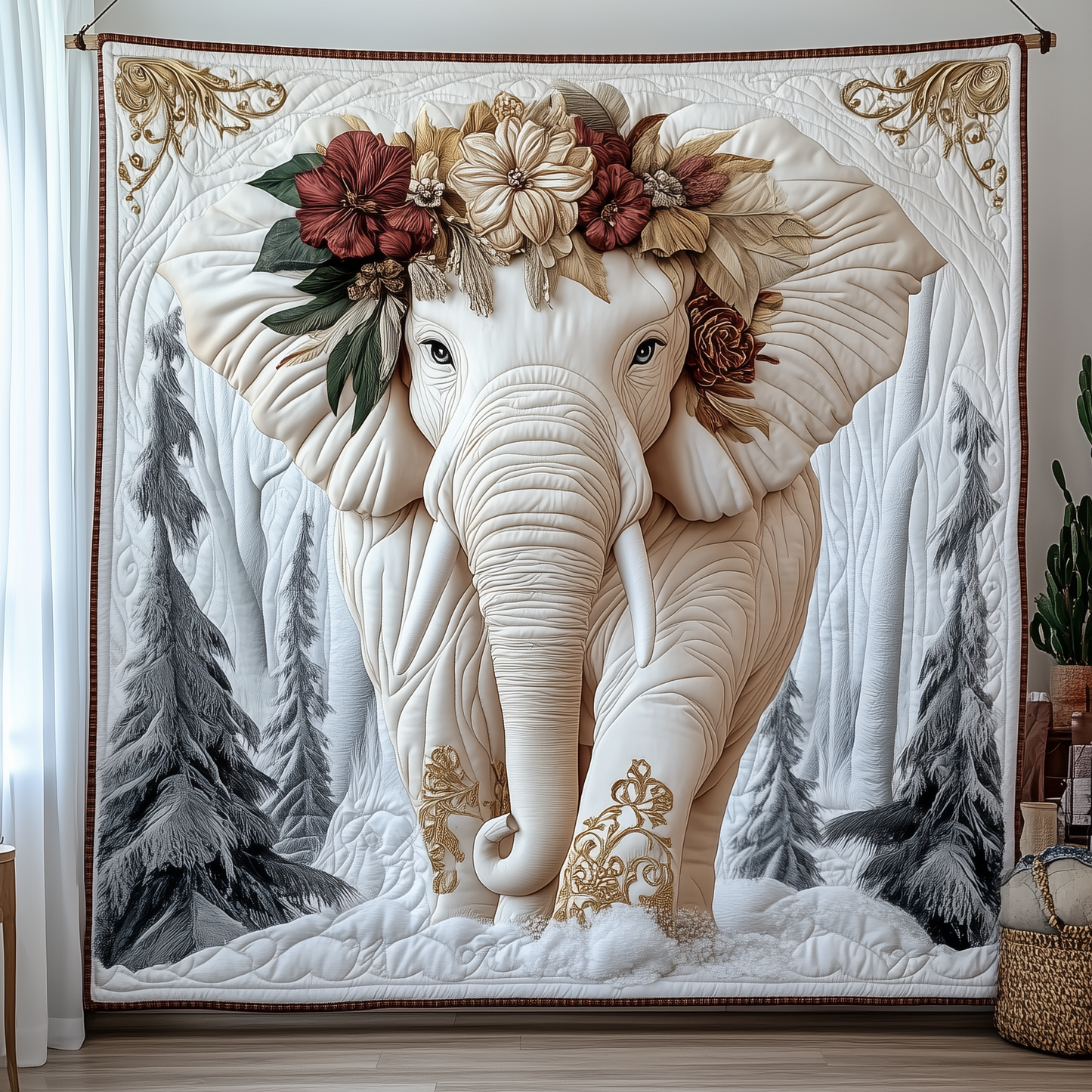Charming White Elephant Quilted Blanket GFTONL1598