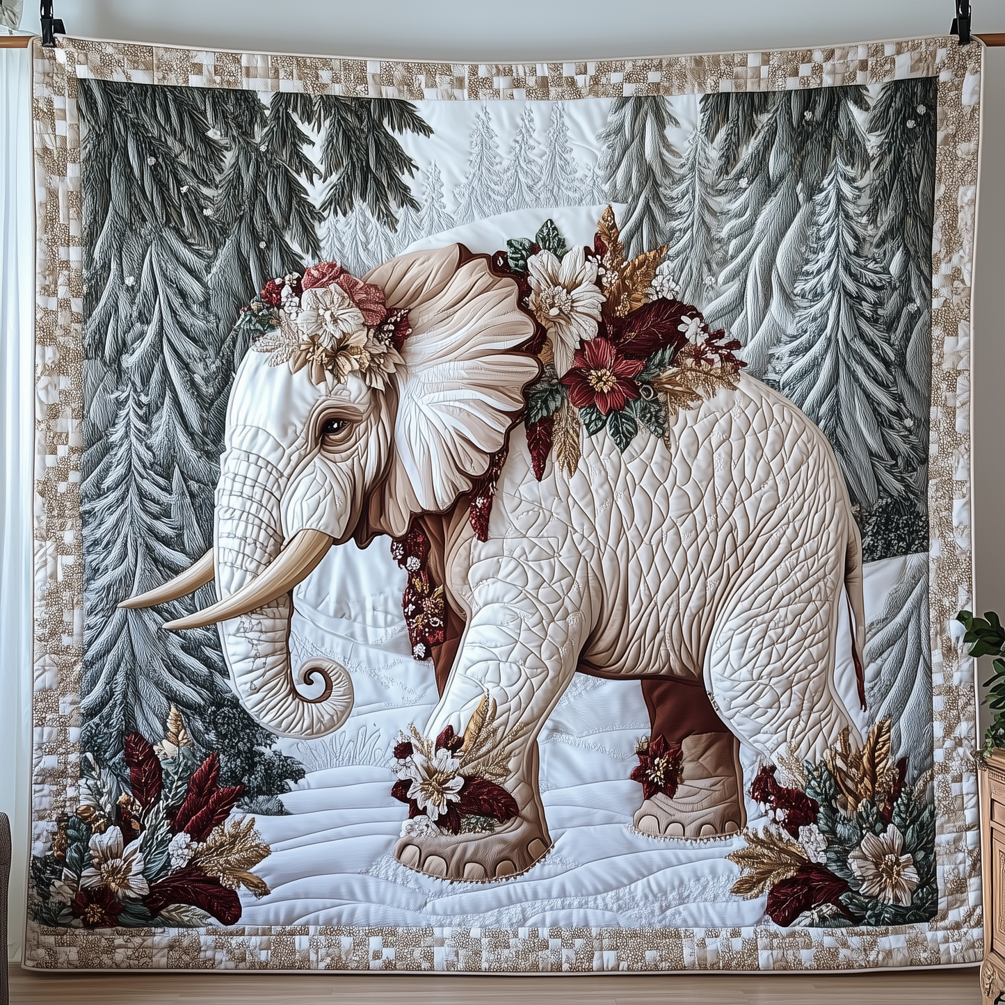 Charming White Elephant Quilted Blanket GFTONL1603