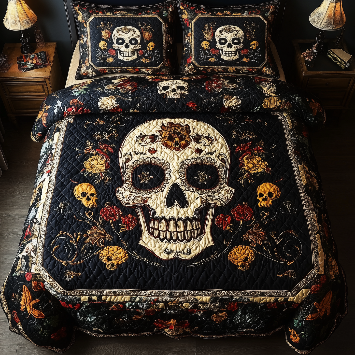 Vintage Bold Skull 3-Piece Quilted Bedding Set GFTONL1625