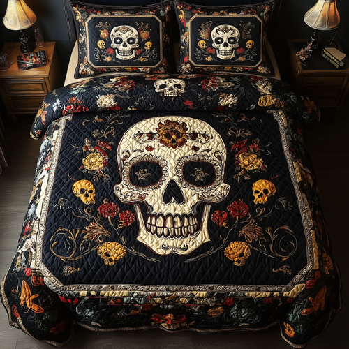 Vintage Bold Skull 3-Piece Quilted Bedding Set GFTONL1625