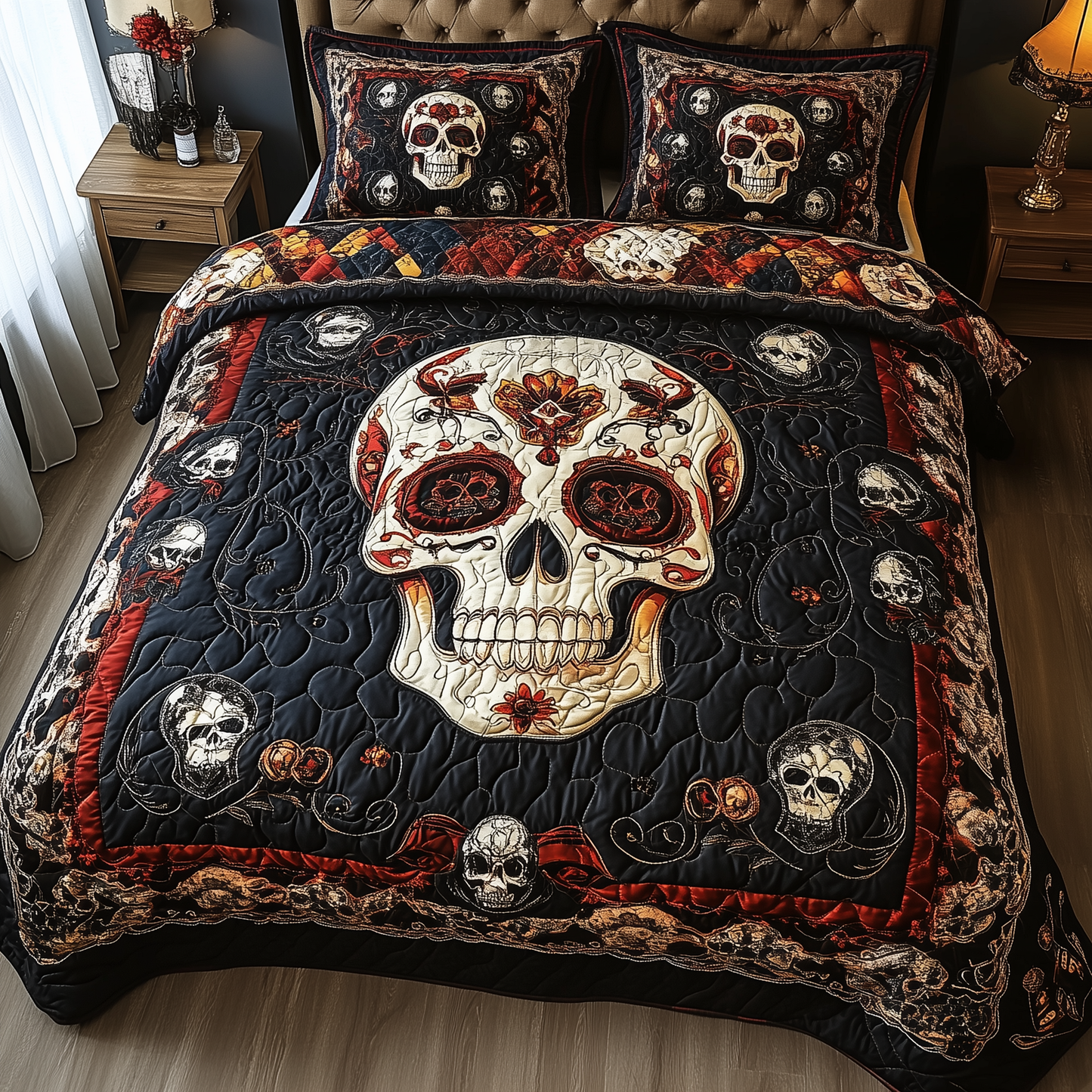 Vintage Bold Skull 3-Piece Quilted Bedding Set GFTONL1626