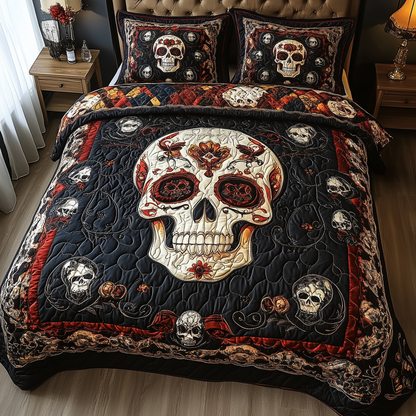 Vintage Bold Skull 3-Piece Quilted Bedding Set GFTONL1626