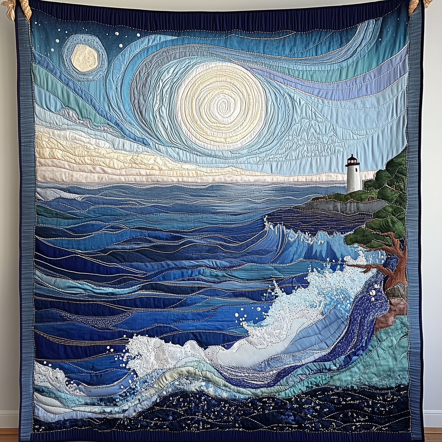 Blue Sea In Moonlight Quilted Blanket GFTONL1810