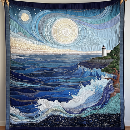 Blue Sea In Moonlight Quilted Blanket GFTONL1810