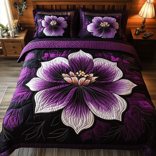 Dark Purple Flower 3-Piece Quilted Bedding Set GFTONL1879