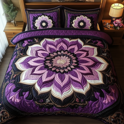 Dark Purple Flower 3-Piece Quilted Bedding Set GFTONL1881